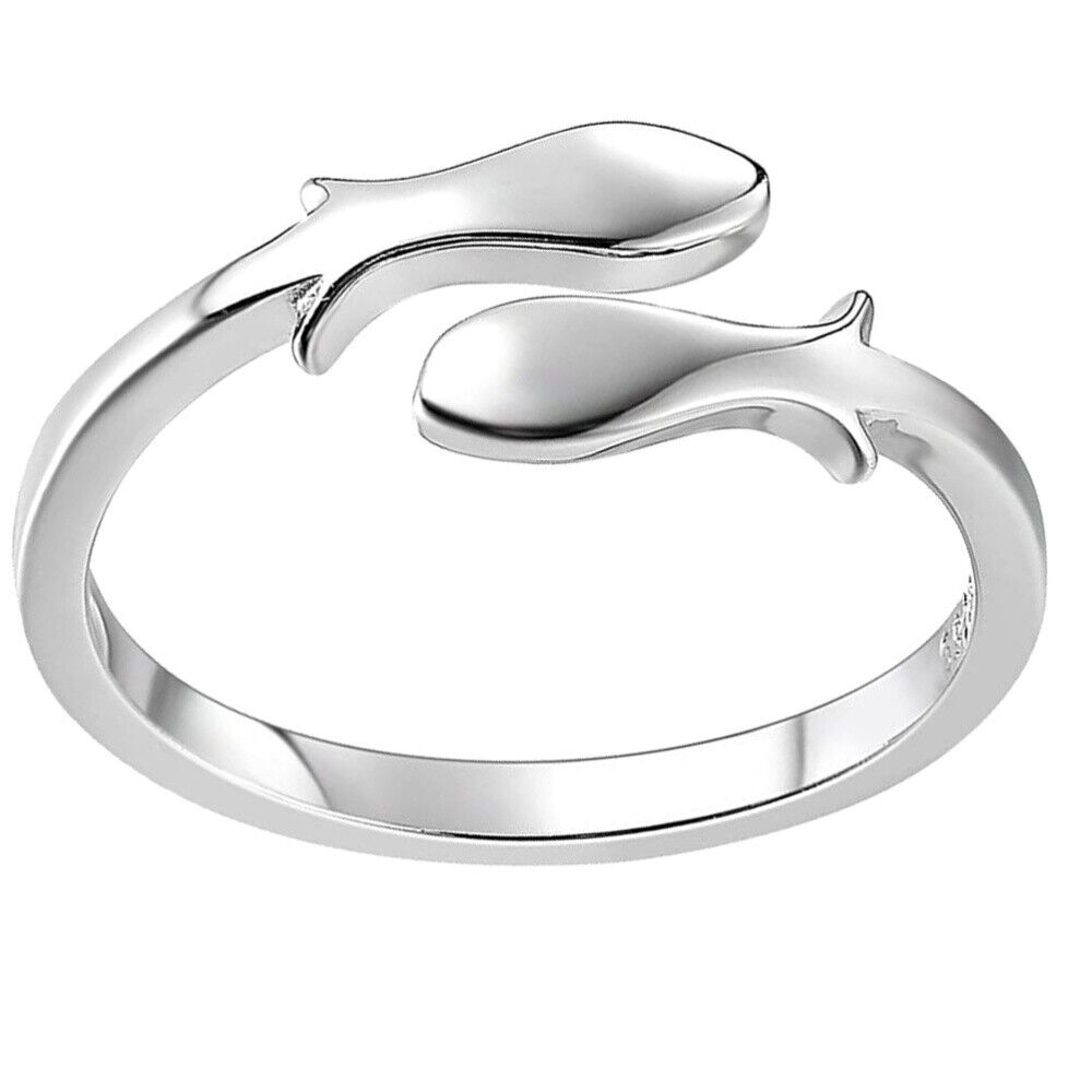 1pc Stylish Double Fish Ring Delicate Wiredrawing Ring Adjustable Ring (silver)