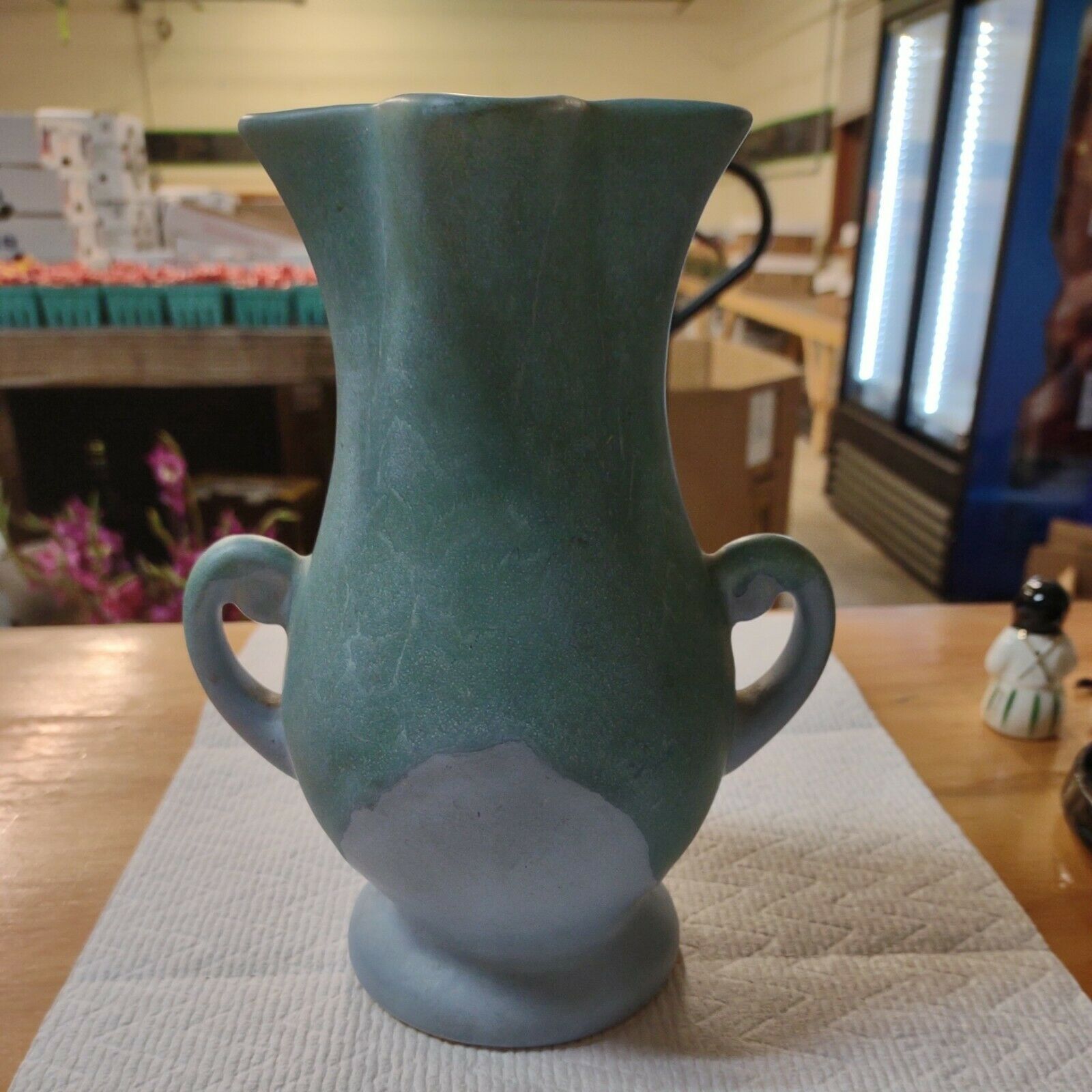 Vintage Camark Pottery Drip Glaze Vase 8 1/2" Tall Bottom Marked No Damage