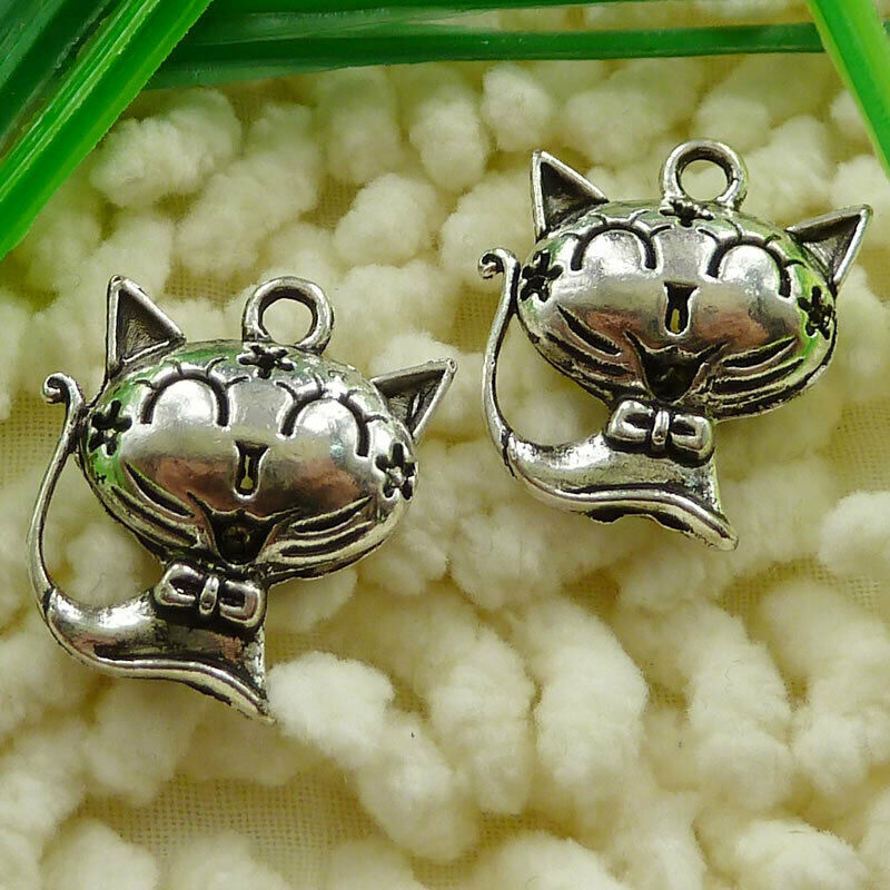 75pcs Tibetan Silver Hollow Out Cat Charms 23x21mm S1687 Diy Jewelry Making