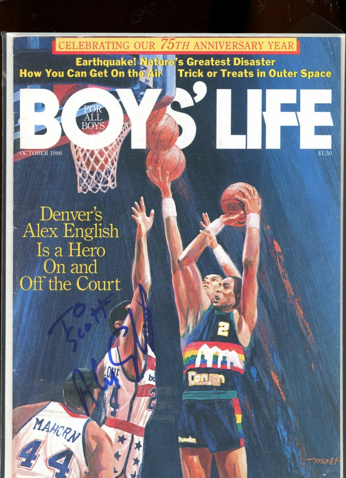 Alex English Denver Nuggets	Boys Life Magazine Signed Autographed