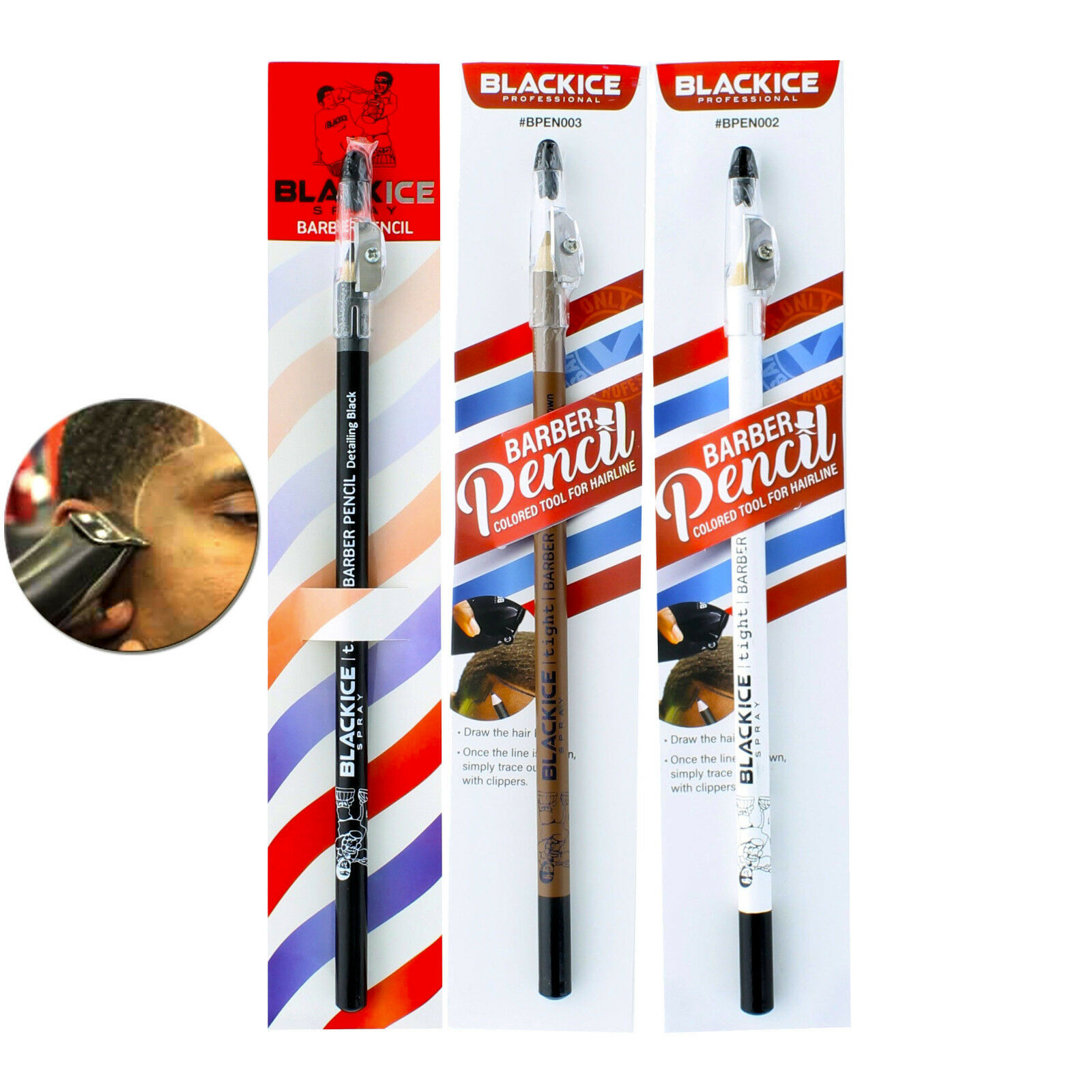 Black Ice Spray Barber Pencil Edge Hairline Razor Trace  Black / Brown / White