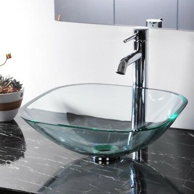Tempered Glass Bathroom Vessel Sink Washroom Natural Clear Vanity Hotel Basin