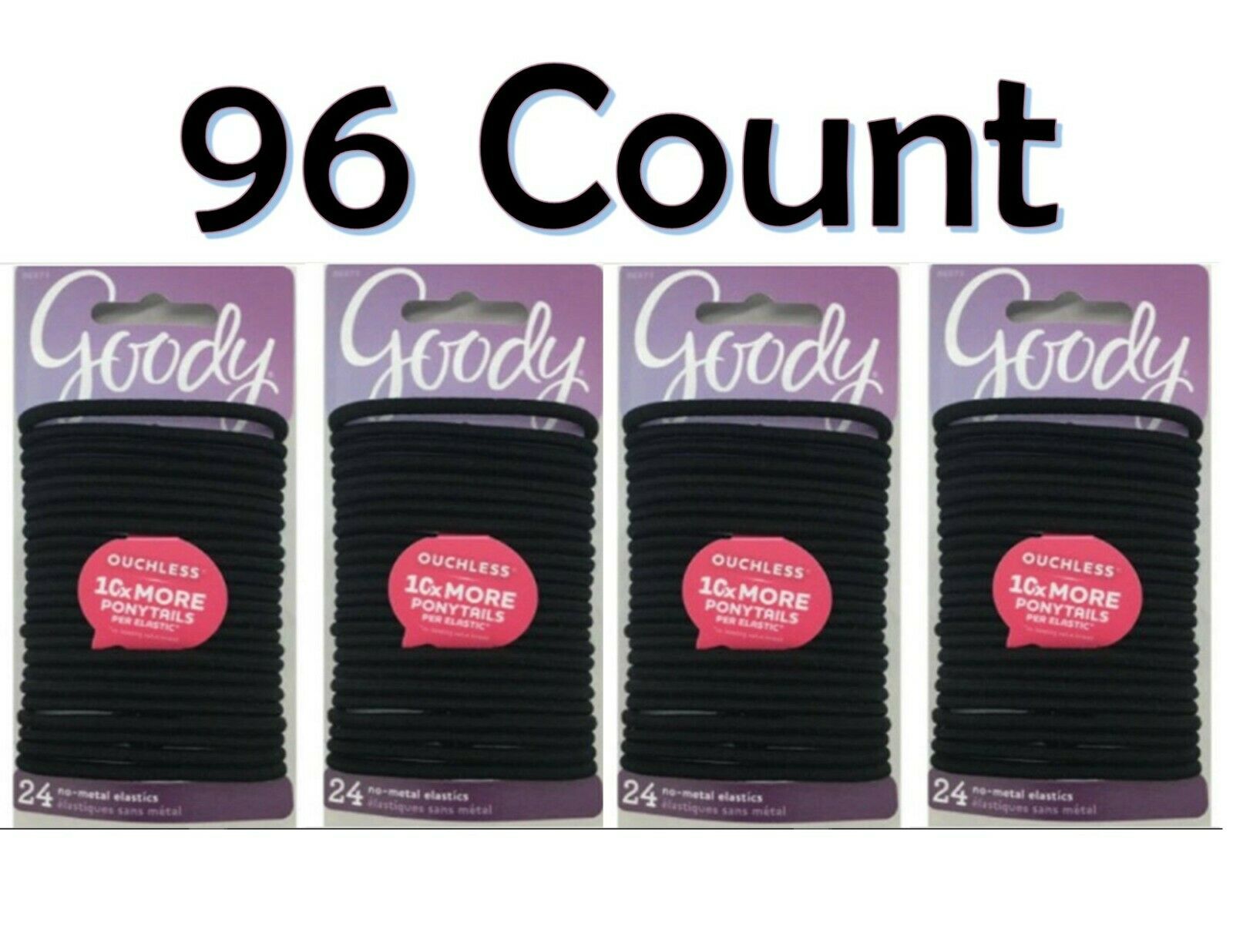 Goody Ouchless No Metal Hair Ties Elastics Pony Tail 96 Count Black