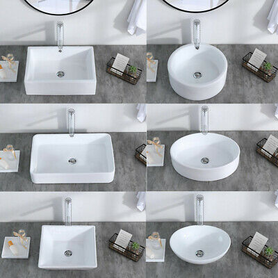 Bathroom Porcelain Ceramic Vessel Sink Vanity Basin Bowl Pop-up Drain Set